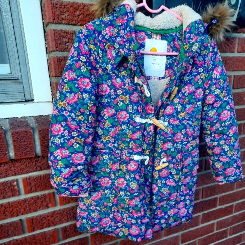 Mini Boden lined coat 8-9 with hood